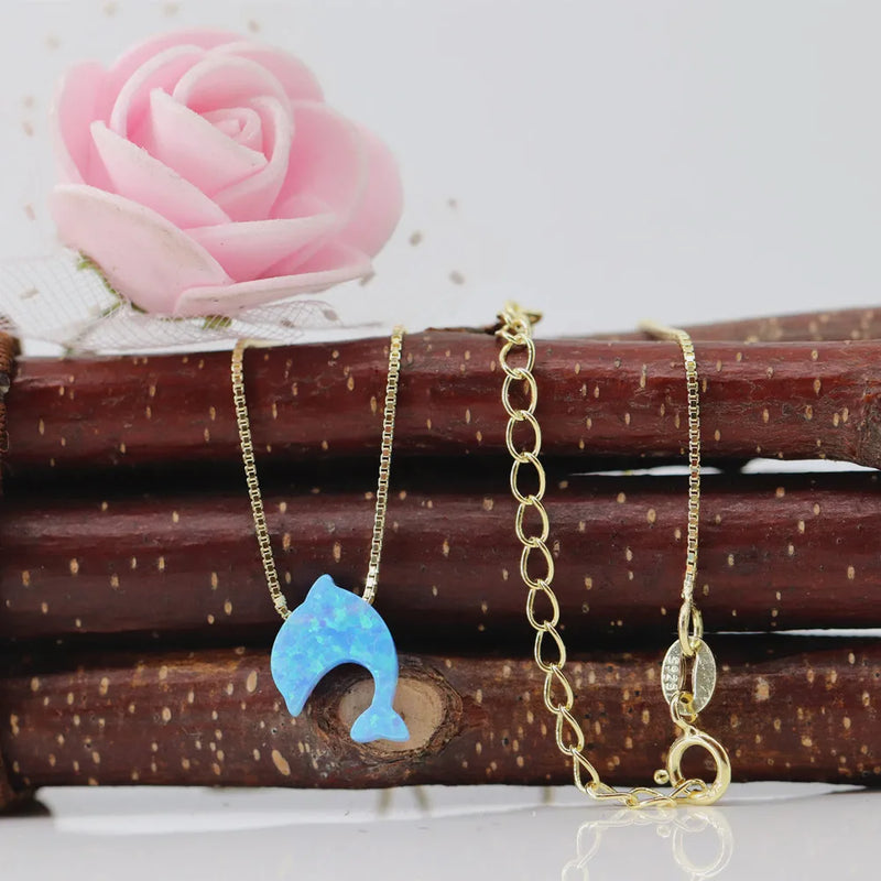 OP06 Light 12mm Synthetic Opal Necklace Dolphin 925 Silver Necklace