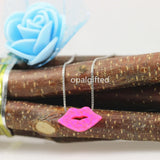 Synthetic Opal Lips Necklace S925 Silver Box Chain