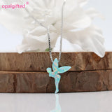 Op03 Mint Synthetic Opal Fairy Necklace 925 Silver Jewelry