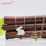 Synthetic Opal Rabbit Necklace for Girls, 925 Silver Jewelry