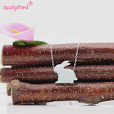 Synthetic Opal Rabbit Necklace for Girls, 925 Silver Jewelry