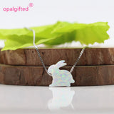 Synthetic Opal Rabbit Necklace for Girls, 925 Silver Jewelry