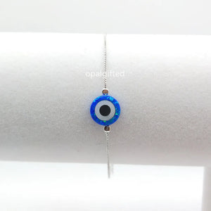 10mm Synthetic Opal Turkey Evil Eye Bracelet with Sterling Silver Chain