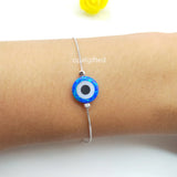 10mm Synthetic Opal Turkey Evil Eye Bracelet with Sterling Silver Chain