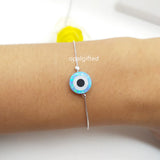 10mm Synthetic Opal Turkey Evil Eye Bracelet with Sterling Silver Chain
