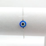 10mm Synthetic Opal Turkey Evil Eye Bracelet with Sterling Silver Chain