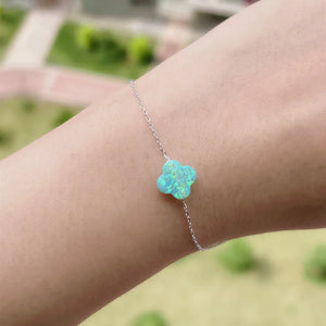 (1pc/lot) Green Synthetic Clover/flower Opal Bracelet with 925 Silver O Chain