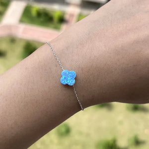 (1pc/lot) Green Synthetic Clover/flower Opal Bracelet with 925 Silver O Chain