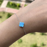 (1pc/lot) Green Synthetic Clover/flower Opal Bracelet with 925 Silver O Chain