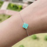 (1pc/lot) Green Synthetic Clover/flower Opal Bracelet with 925 Silver O Chain