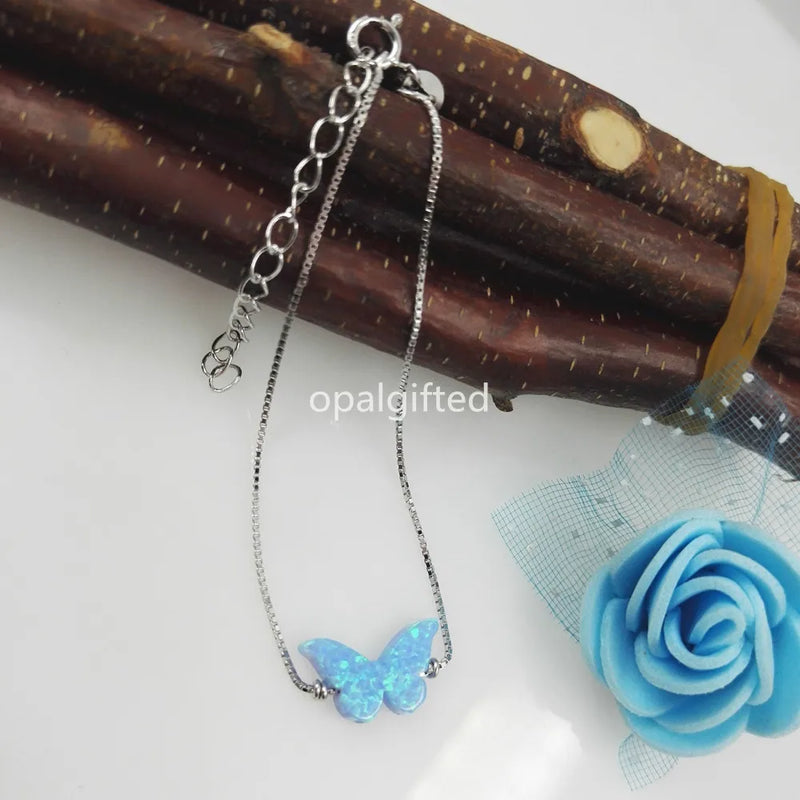 8.6*14mm Light OP06 Synthetic Opal butterfly Bracelet 925 Silver for Love