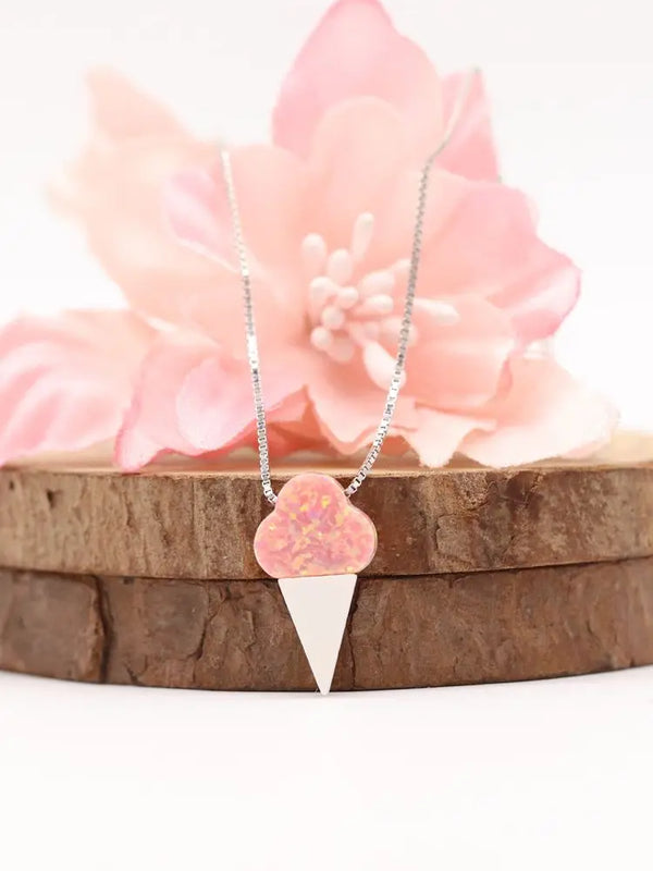 1pc Synthetic Opal ice cream 925 Silver necklace