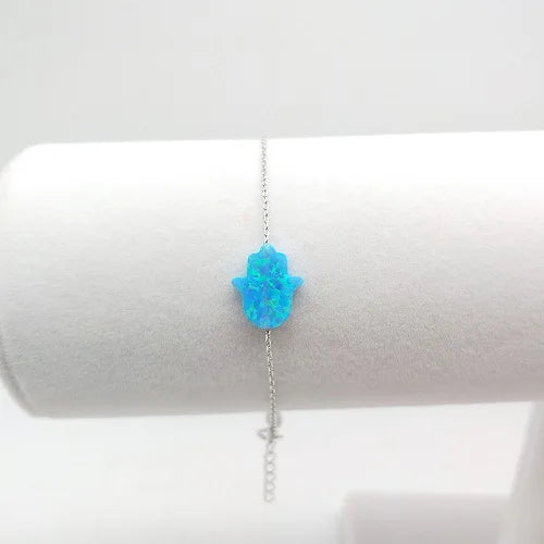 925 Sterling Silver Hamsa Opal Bracelet - Gift Hand Opal Bracelet