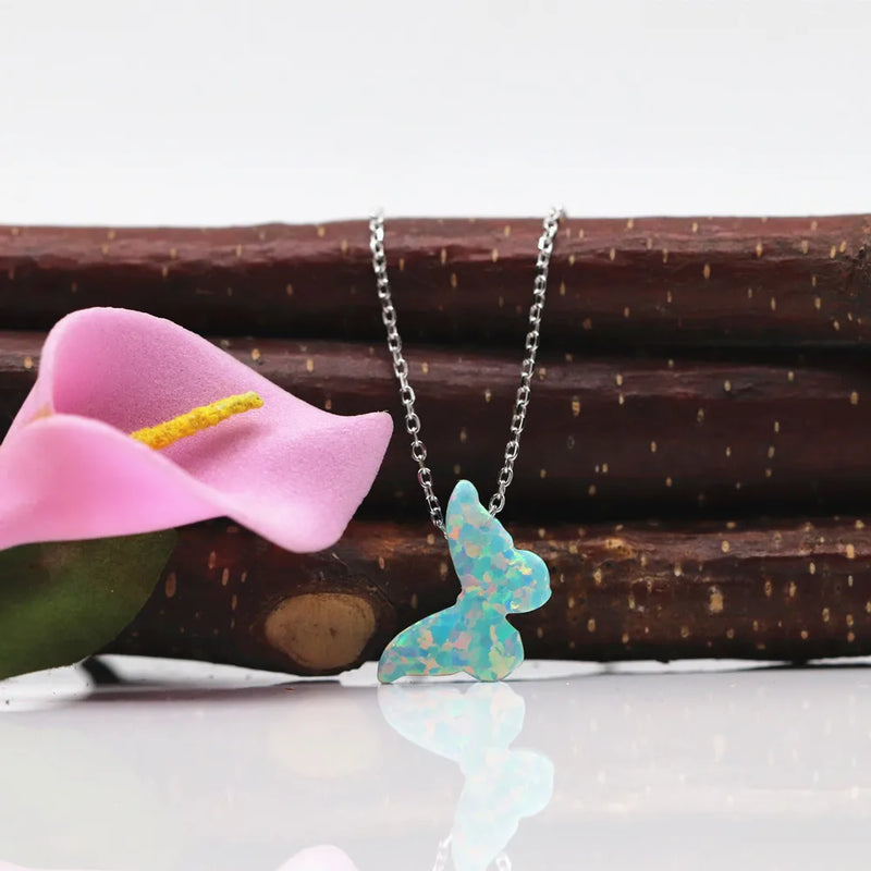Opal Butterfly Necklace 8.6*14mm S925 Silver O Chain