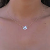13mm Synthetic Opal OP17 Snowflake 925 Silver Box Chain Necklace