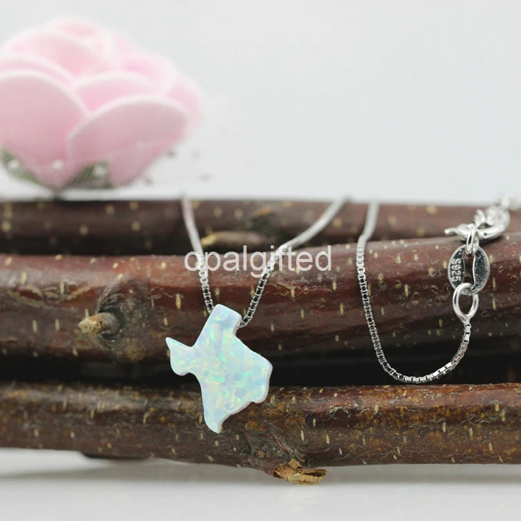 925 Silver Fire Opal Texas Map Necklace