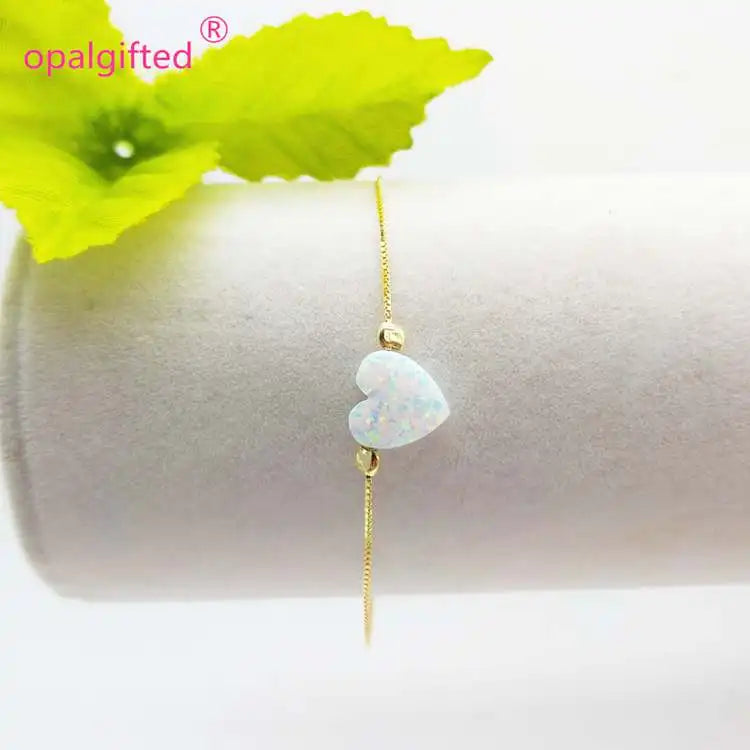 Love Heart Bracelet Opal 925 Sterling Silver Chain