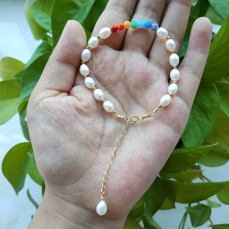 Rainbow Opal Bead Pearl Bracelet Extension, Round Balls Synthetic Opal Bracelet