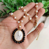 Natural Freshwater Pearl Oval Cross Necklace for Gift