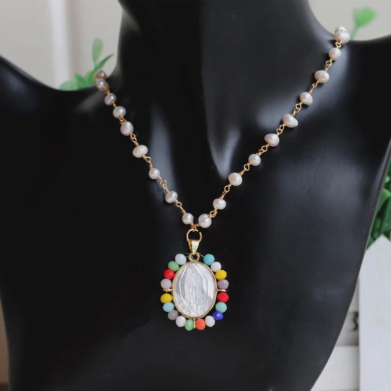 Natural Freshwater Pearl Oval Cross Necklace for Gift