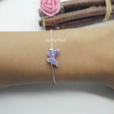 Purple OP38 Synthetic Opal Butterfly Bracelet with 925 Silver O Chain