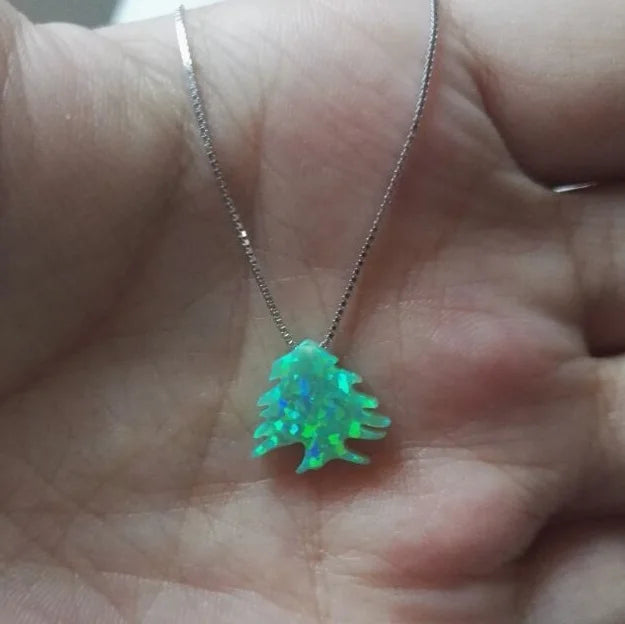 Synthetic Cedar Green Opal Pendant Necklace for Women