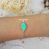 Green Opal Hamsa Bracelet 925 Silver Chain Fatima Hand Bracelet