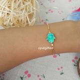 Green Opal Hamsa Bracelet 925 Silver Chain Fatima Hand Bracelet