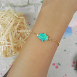 Green Opal Hamsa Bracelet 925 Silver Chain Fatima Hand Bracelet