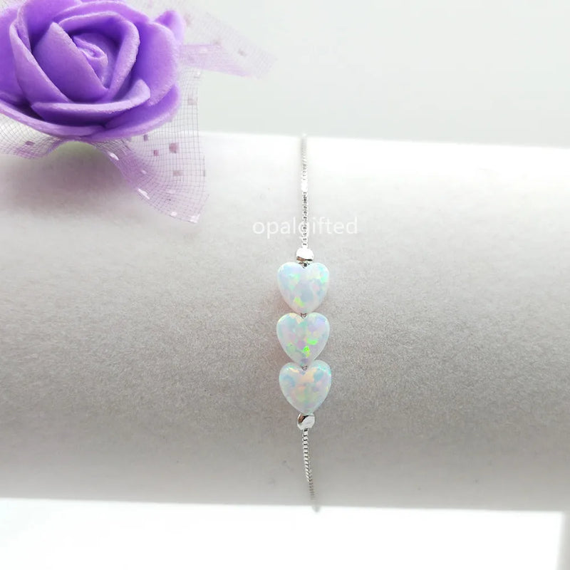 Romantic Style 6mm Opal heart Silver 925 Bracelets For Women