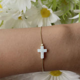S925 Silver 9*12mm Light Synthetic Cross Opal Bracelet