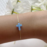 S925 Silver 9*12mm Light Synthetic Cross Opal Bracelet