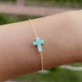 S925 Sterling Silver 9*12mm Green Synthetic Cross Opal Bracelet