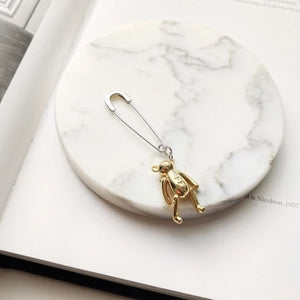 925 Sterling Silver Toy Bear Earrings Brooch for Women