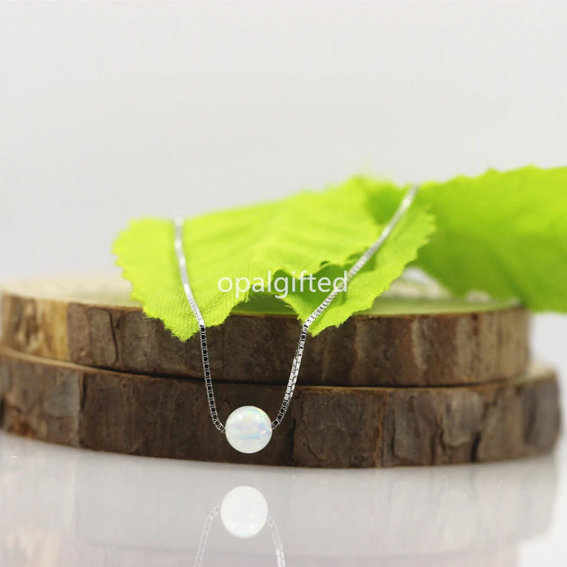 Synthetic Opal Beads Pendant Necklace S925 Silver Gift