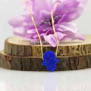 Dark Opal Hamsa Pendant Necklace with 925 Sterling Silver/Gold Chain
