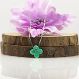Synthetic Green Opal Four Leaf Clover Necklace 925 Sterling Silver Chain