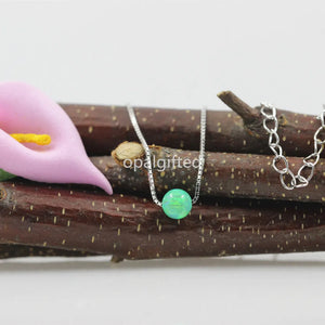 Green Opal Necklace 925 Sterling Silver Round Opal Beads Pendant