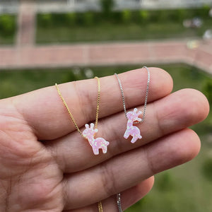 Giraffe Opal Necklace 925 Silver Pink/Yellow 9.98*12.2mm
