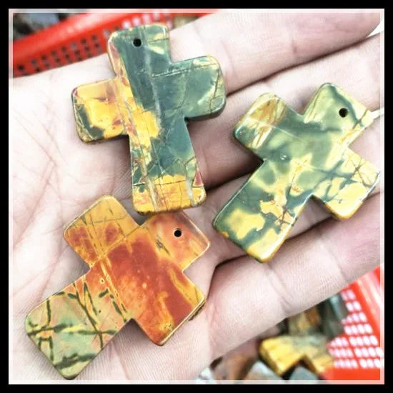 1pc Nature Gem Stone Cross Shape Charms Pendants Semi Precious Stone