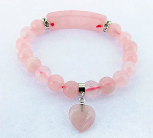 Rose Quartz Bracelet 8mm Round Bead Pink Gemstone Jewelry Bangle
