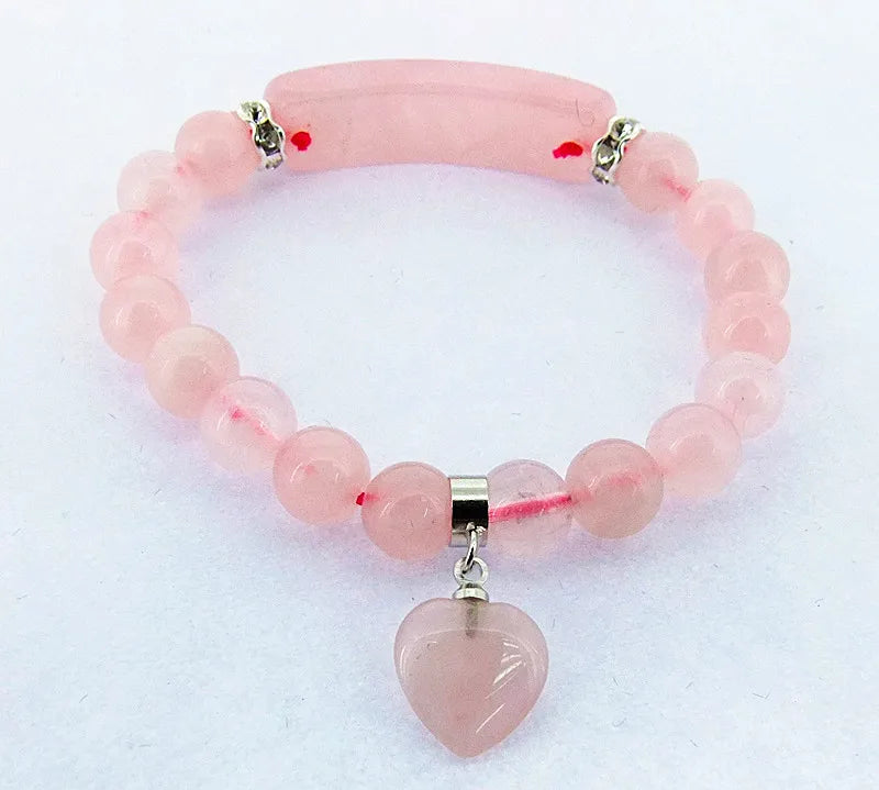 Rose Quartz Bracelet 8mm Round Bead Pink Gemstone Jewelry Bangle
