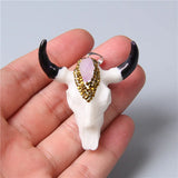Bone CZ Quartz Bull Skull Pendant for Necklace Jewelry Making