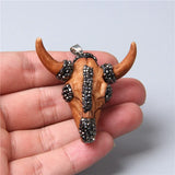 Bone CZ Quartz Bull Skull Pendant for Necklace Jewelry Making