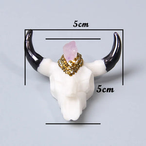 Bone CZ Quartz Bull Skull Pendant for Necklace Jewelry Making