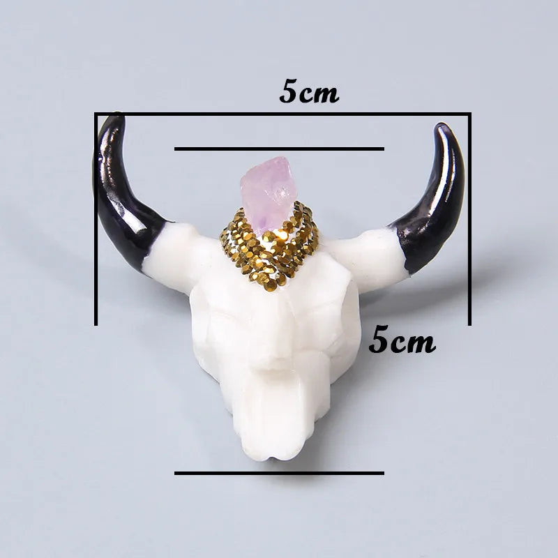 Bone CZ Quartz Bull Skull Pendant for Necklace Jewelry Making