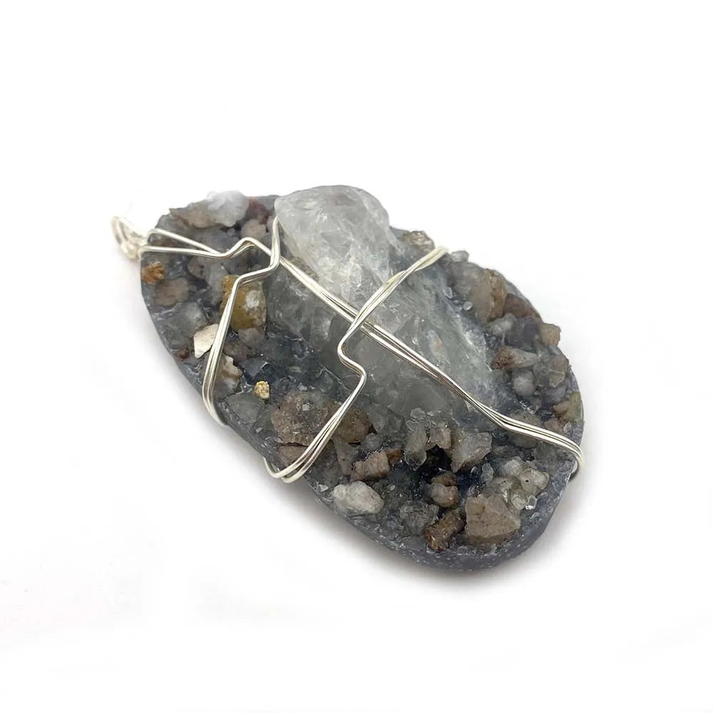 Natural Stone Crystal Pendant Necklace Colorful Handwork Winding DIY Jewelry