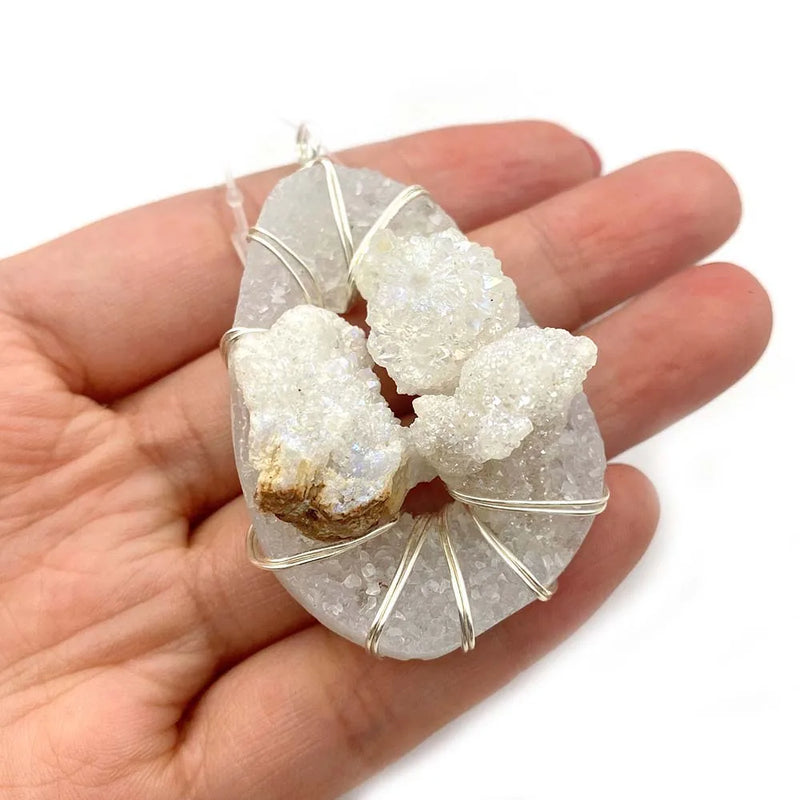 Natural Stone Crystal Pendant Necklace Colorful Handwork Winding DIY Jewelry