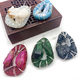 Natural Stone Crystal Pendant Necklace Colorful Handwork Winding DIY Jewelry