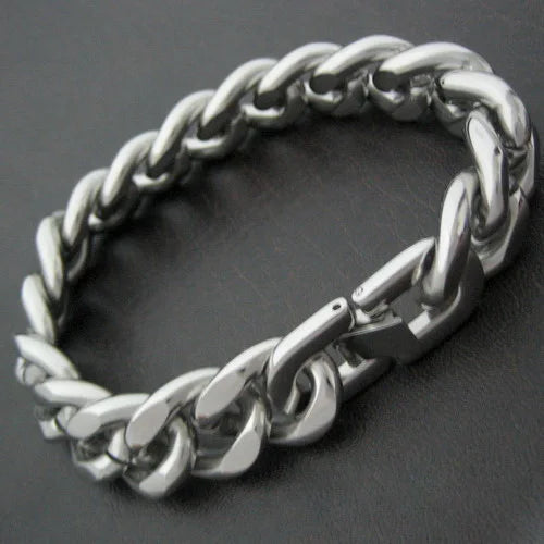 15mm Stainless Steel Cuban Chain Link Bracelet, Classic Men's Jewelry
